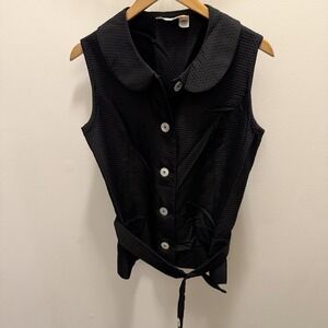 Vtg 60s MAJESTIC Black Waffle Vest Belt Set ILGWU Deadstock Peter Pan Collar Mod